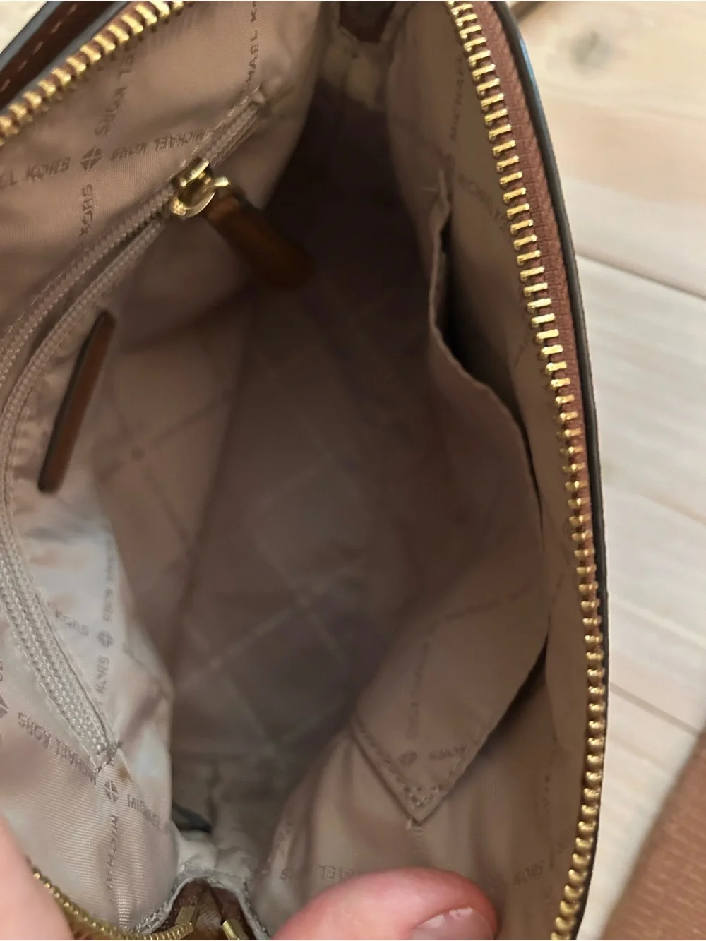 Michael Kors Chestnut Saffiano Leather Dome Crossbody with Gold Hardware